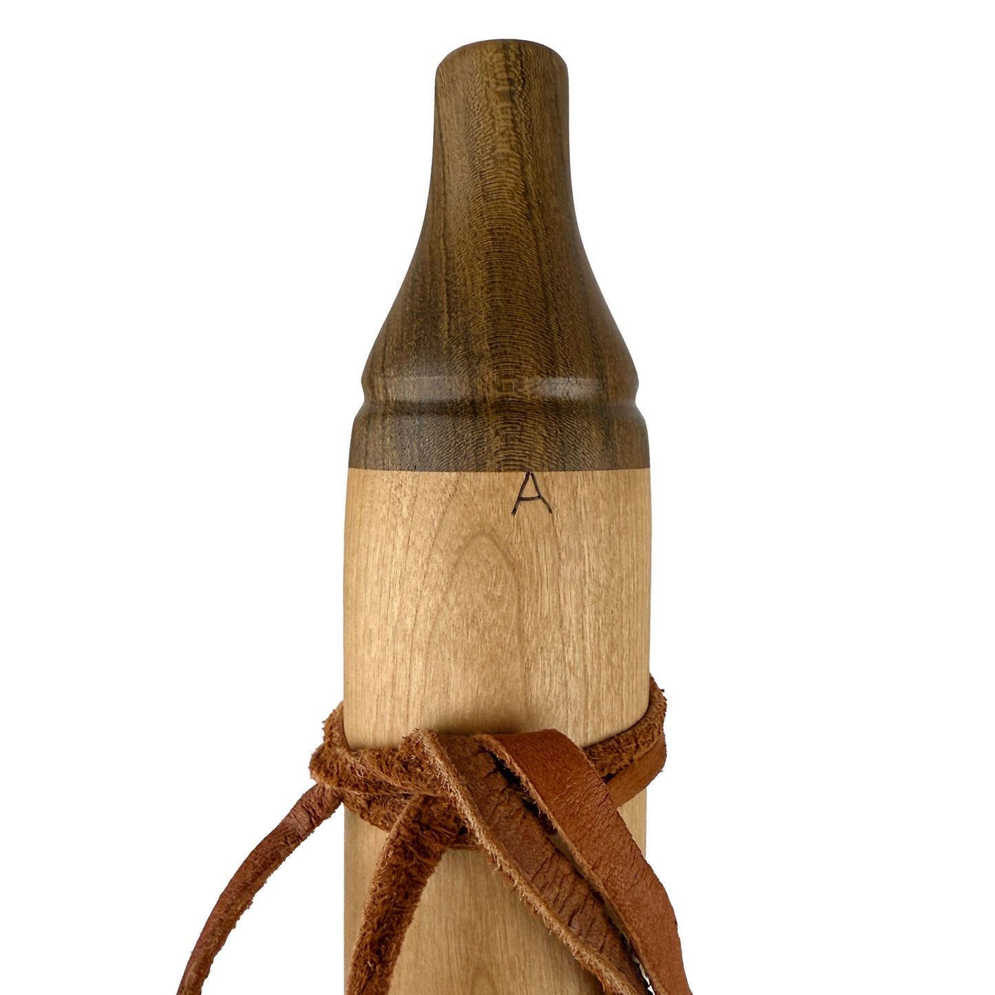 Native American Flute in Low A Minor, by Nash Tavewa, Cherry with Walnut Mouthpiece - Turquoise Inlay