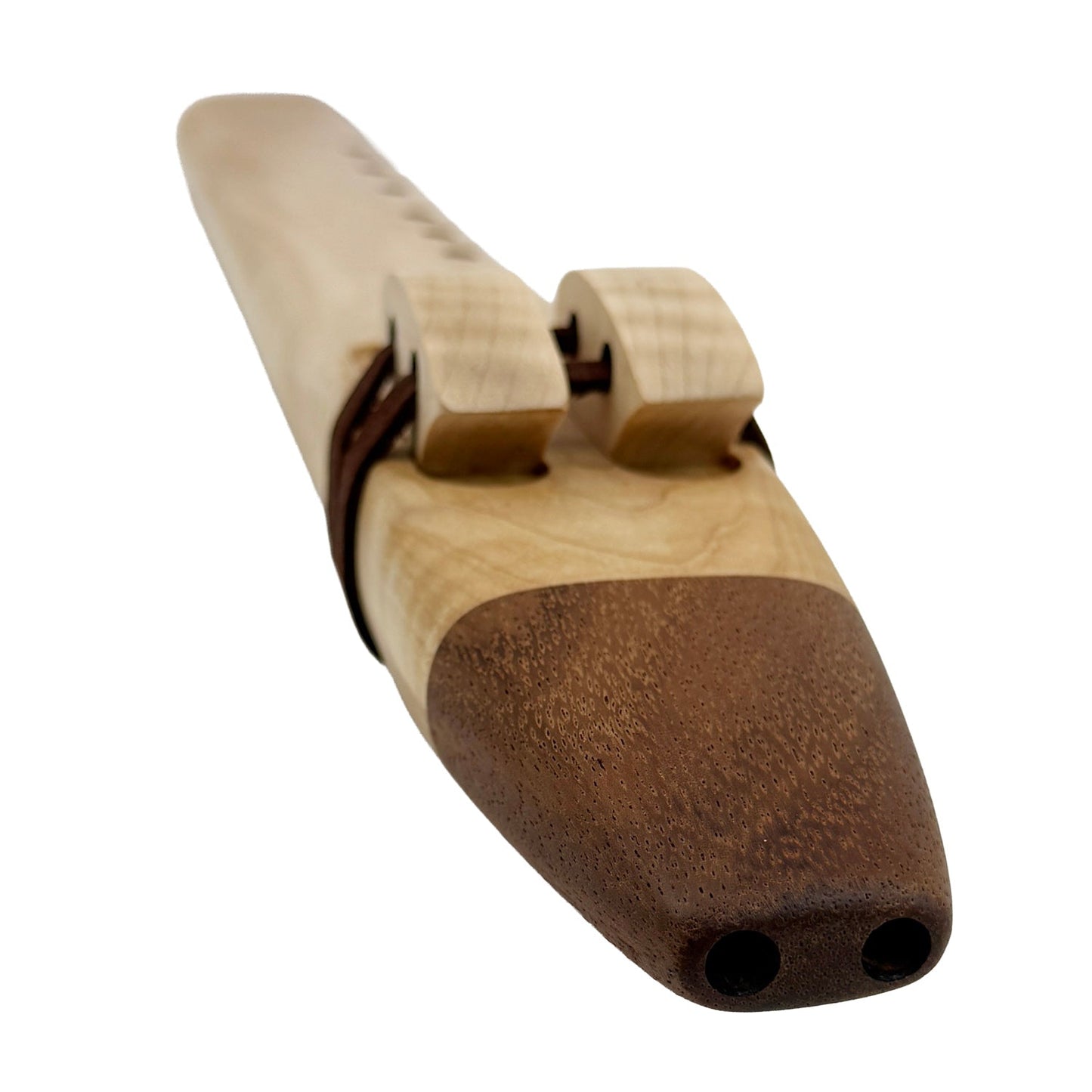 Native American Drone Flute in F minor by Nash Tavewa, Curly Maple with Acacia Mouthpiece