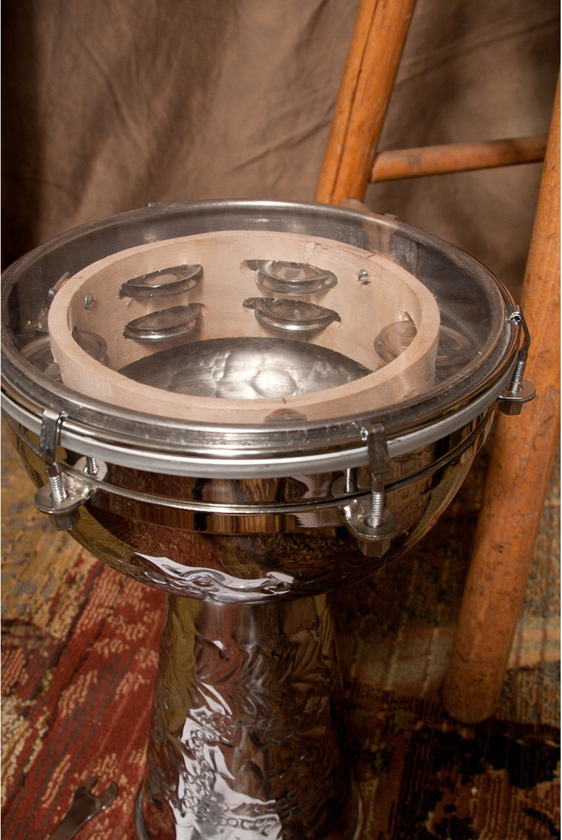 ミッドイーストメタルドゥンベック、シンセティックヘッド、内部ジングル付き、8インチ×14インチ