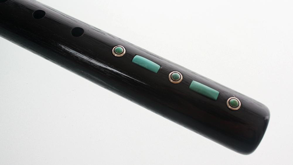 High Spirits Ebonized Walnut Crow Flute, Key of G, With Turquoise Inlay Native American Flutes High Spirits Flutes