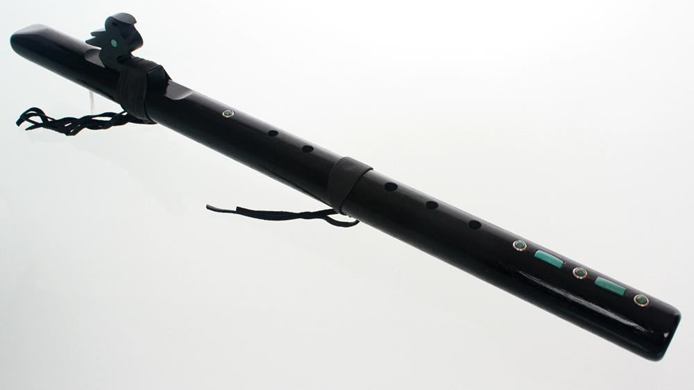High Spirits Ebonized Walnut Crow Flute, Key of G, With Turquoise Inlay Native American Flutes High Spirits Flutes