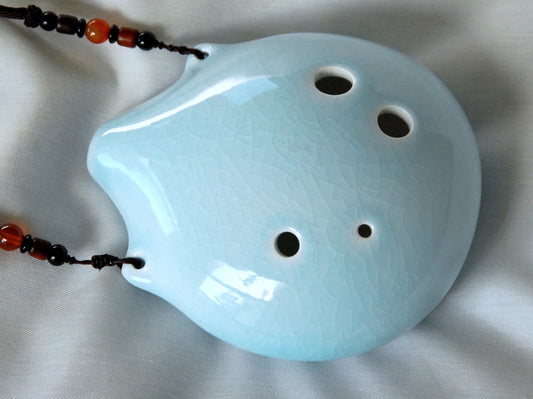 6-hole Ceramic Tenor Seedpod Ocarina in F Ocarinas Lark in the Morning Sky Blue Crackle