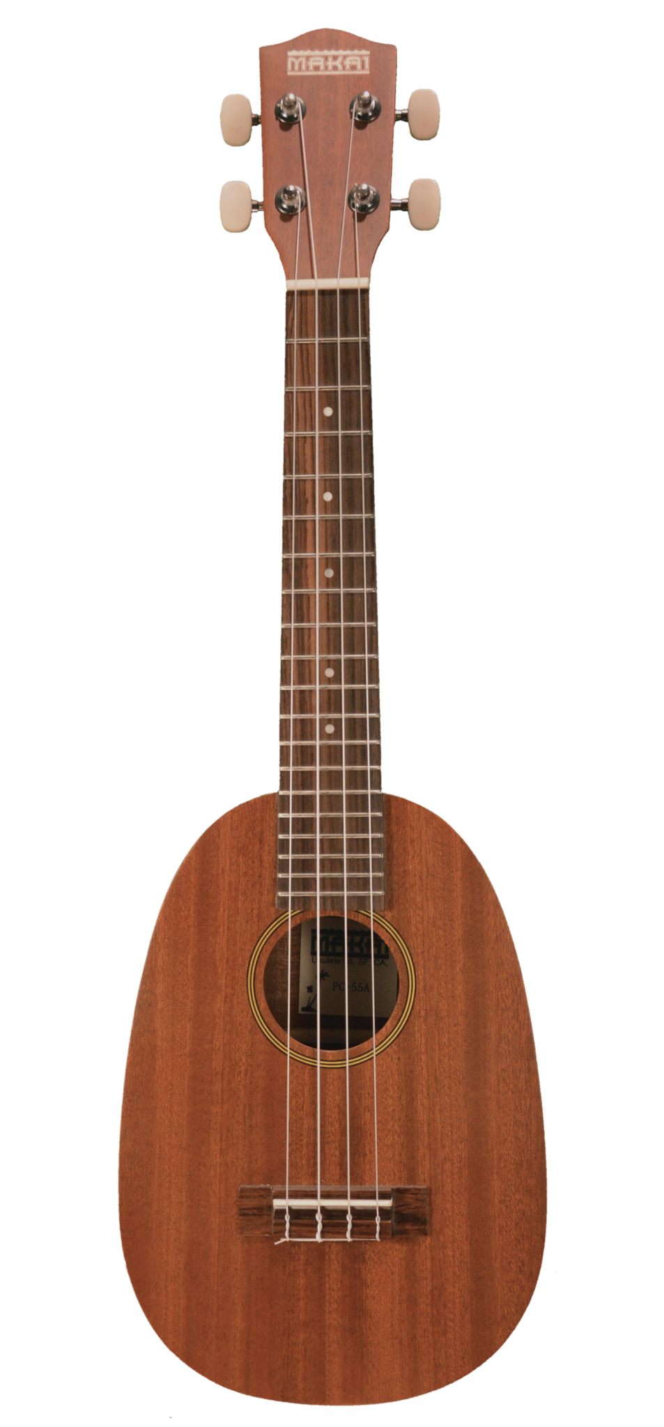 Makai PK-55 Mahogany Soprano Ukulele, Pineapple Body Ukuleles Makai