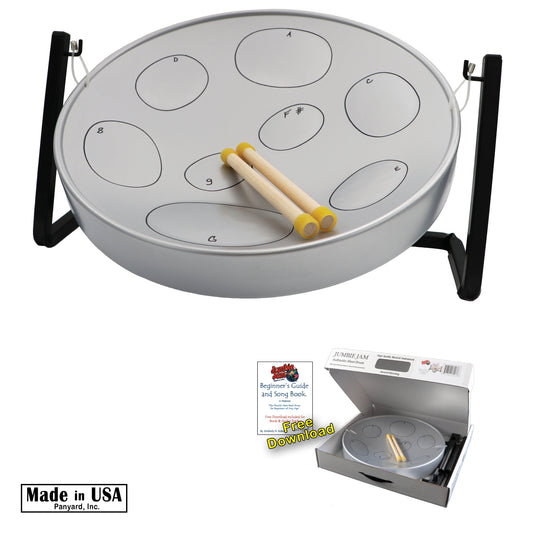 Panyard Jumbie Jam Steel Drum Ready-to-Play Kit with Table Top Stand (G Diatonic) Steel Drums Panyard Silver Pan