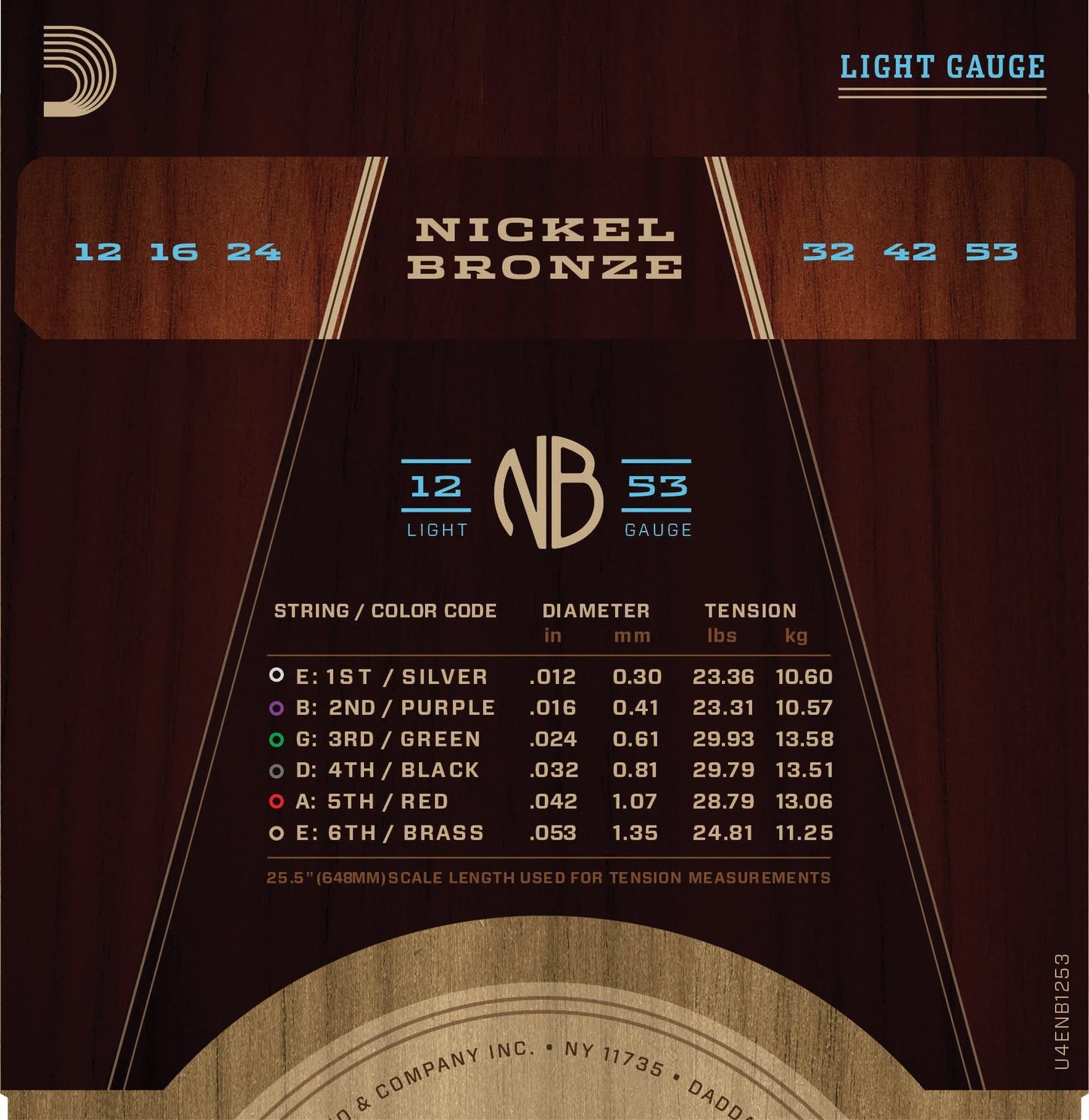 D'Addario NB1253 Nickel Bronze Acoustic Guitar Strings, Light, 12-53 Accessories_Strings D'Addario