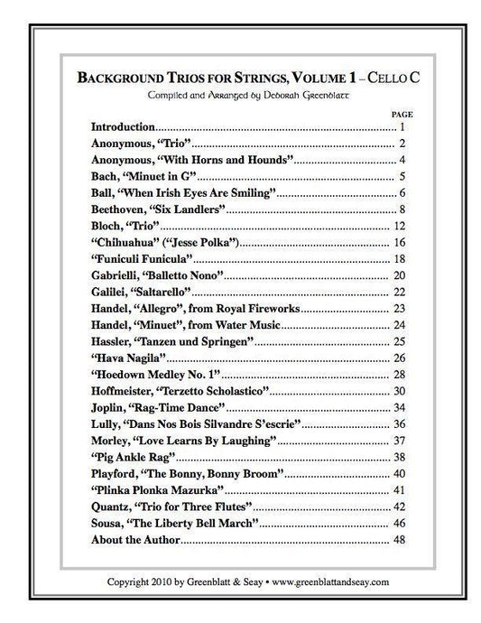 Background Trios for Strings Vol. 1 - Cello C Media Greenblatt & Seay