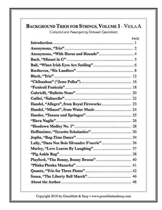 Background Trios for Strings Vol. 1 - Viola A Media Greenblatt & Seay
