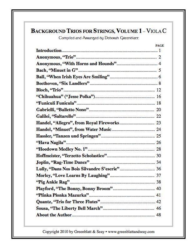 Background Trios for Strings Vol. 1 - Viola C Media Greenblatt & Seay