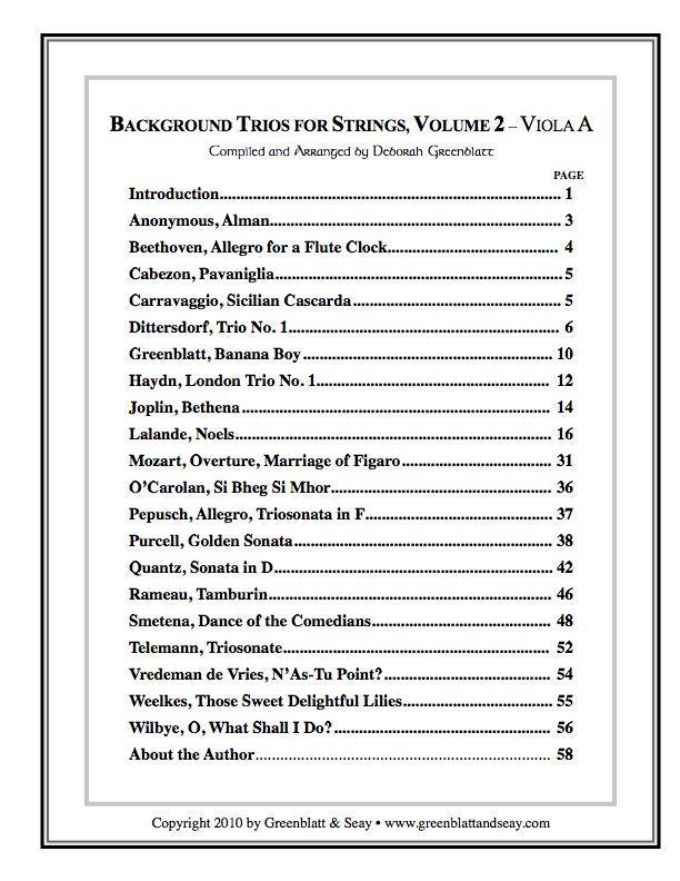 Background Trios for Strings Vol. 2 - Viola A Media Greenblatt & Seay