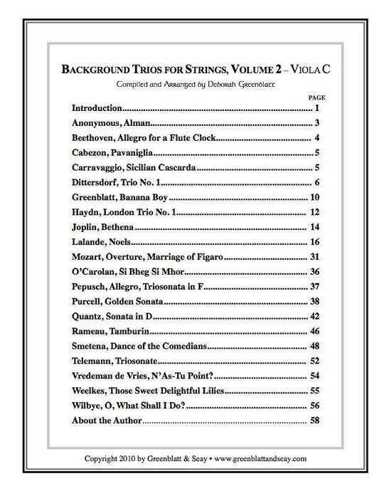 Background Trios for Strings Vol. 2 - Viola C Media Greenblatt & Seay