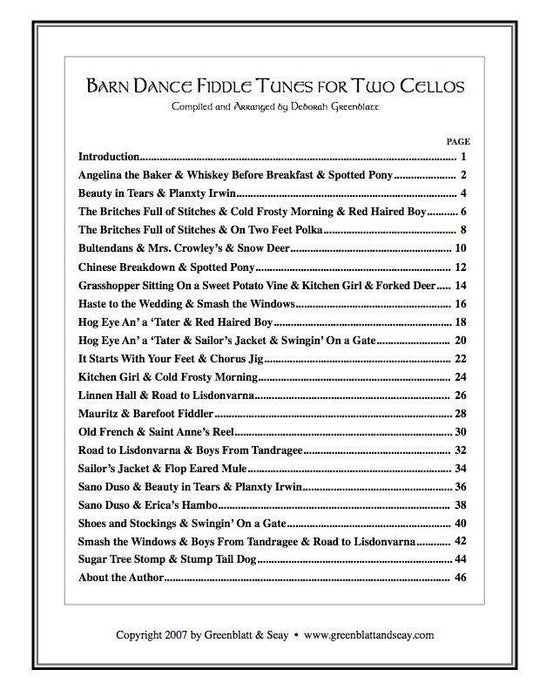 Barn Dance Fiddle Tunes for Two Cellos Media Greenblatt & Seay