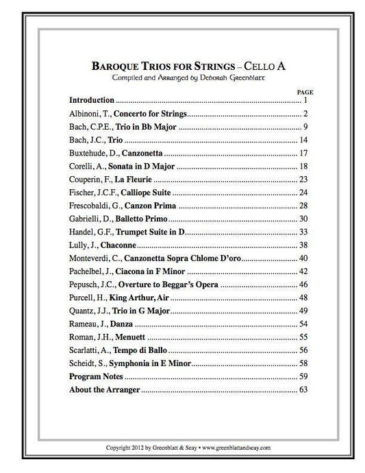 Baroque Trios for Strings - Cello A Media Greenblatt & Seay
