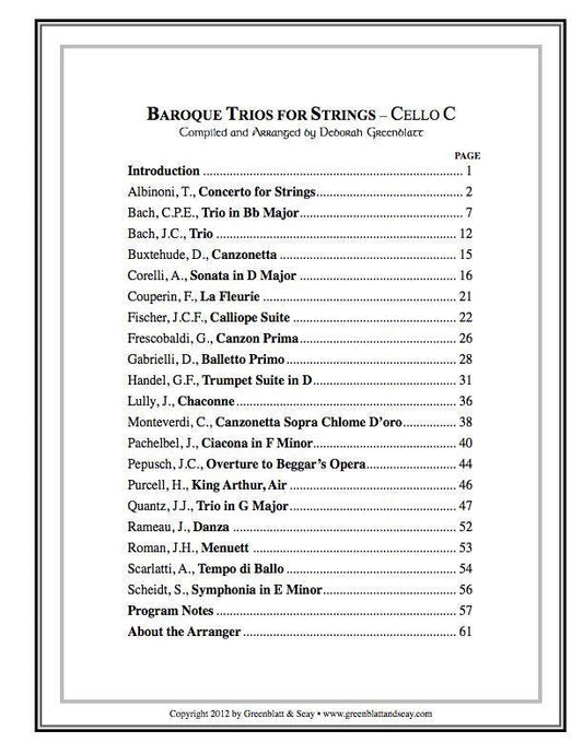 Baroque Trios for Strings - Cello C Media Greenblatt & Seay