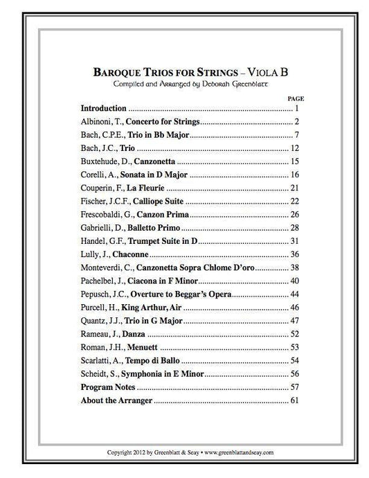 Baroque Trios for Strings - Viola B Media Greenblatt & Seay