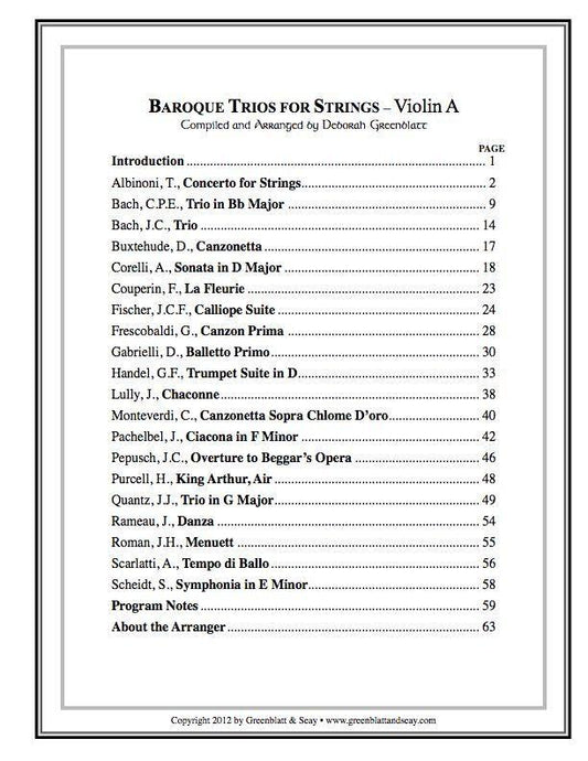 Baroque Trios for Strings - Violin A Media Greenblatt & Seay