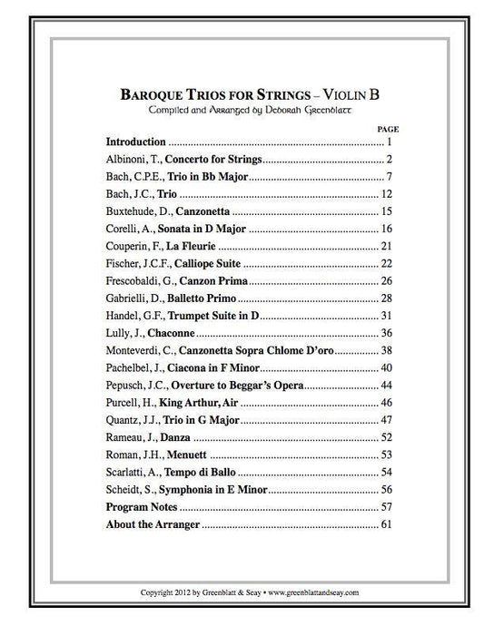 Baroque Trios for Strings - Violin B Media Greenblatt & Seay