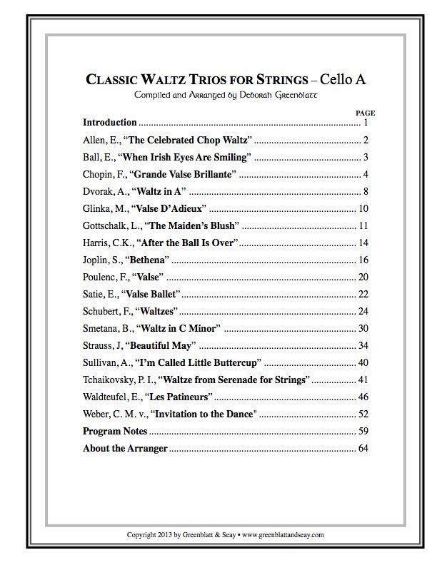 Classic Waltz Trios for Strings - Cello A Media Greenblatt & Seay