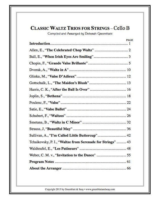 Classic Waltz Trios for Strings - Cello B Media Greenblatt & Seay