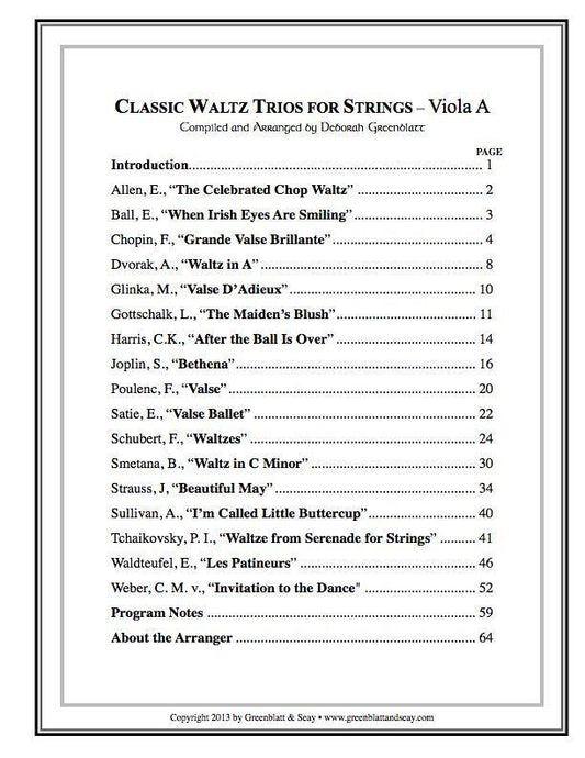 Classic Waltz Trios for Strings - Viola A Media Greenblatt & Seay