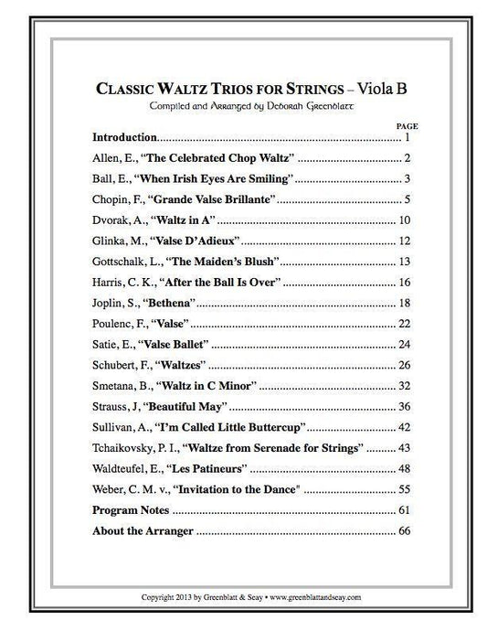 Classic Waltz Trios for Strings - Viola B Media Greenblatt & Seay