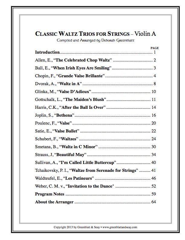 Classic Waltz Trios for Strings - Violin A Media Greenblatt & Seay