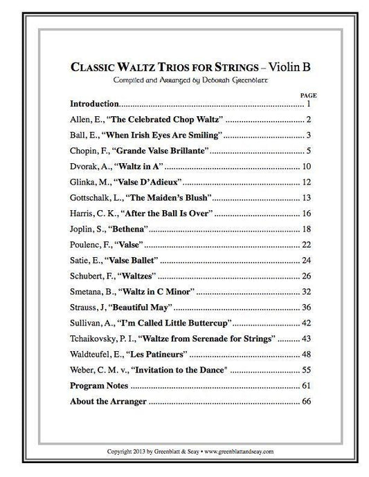 Classic Waltz Trios for Strings - Violin B Media Greenblatt & Seay