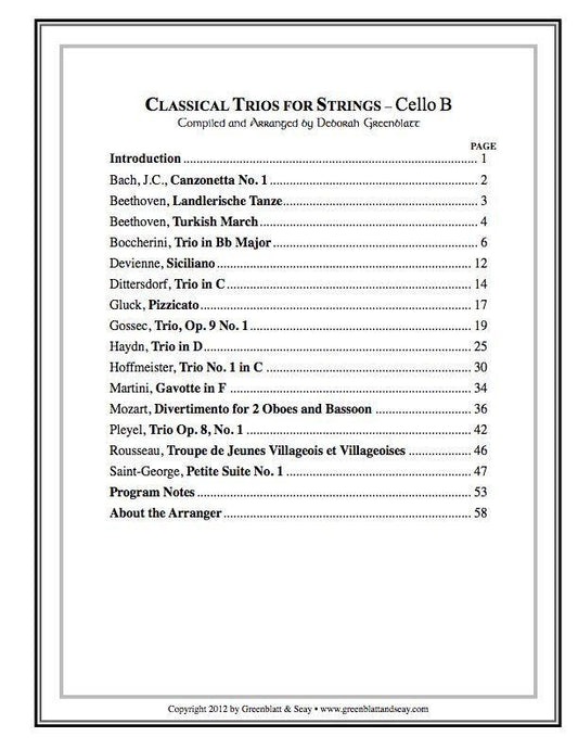Classical Trios for Strings Cello B Media Greenblatt & Seay