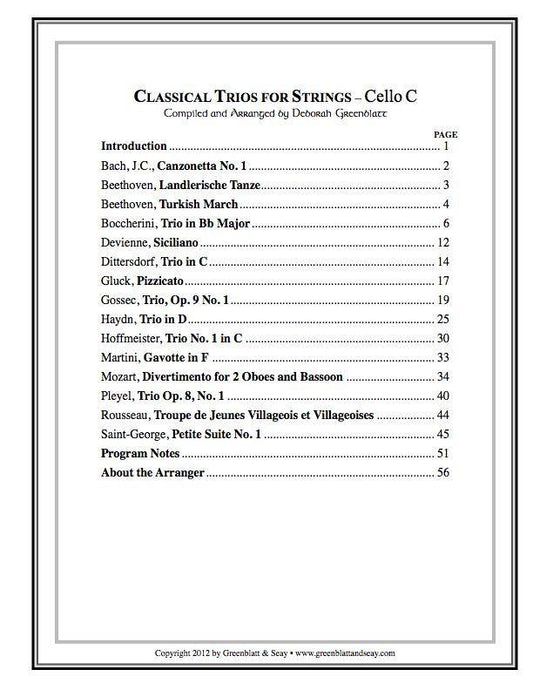 Classical Trios for Strings Cello C Media Greenblatt & Seay