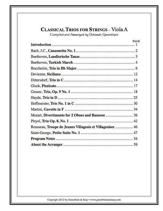 Classical Trios for Strings Viola A Media Greenblatt & Seay