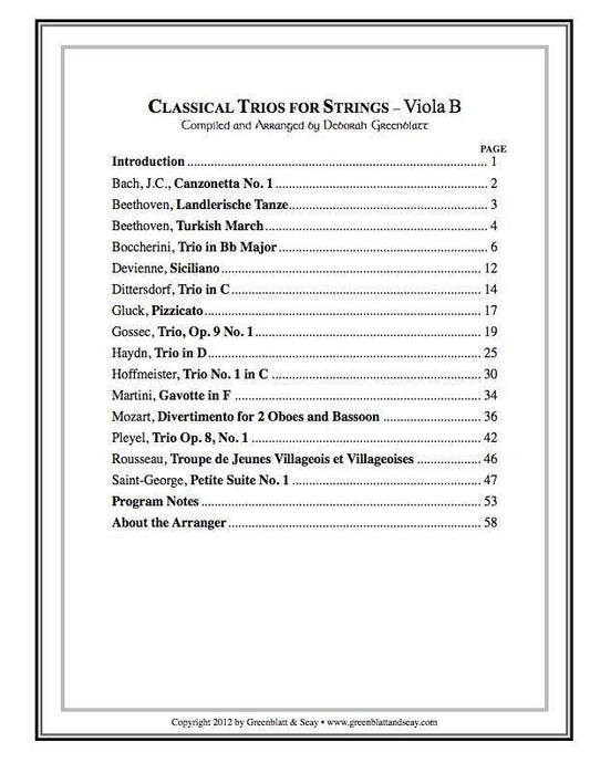 Classical Trios for Strings Viola B Media Greenblatt & Seay