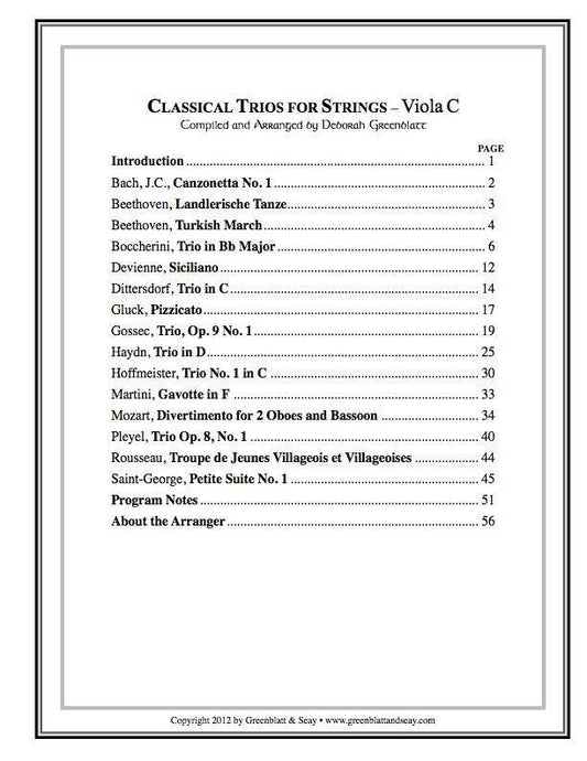 Classical Trios for Strings Viola C Media Greenblatt & Seay