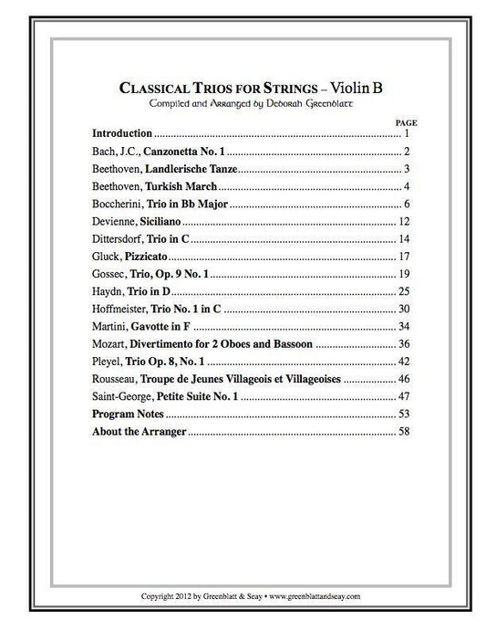 Classical Trios for Strings Violin B Media Greenblatt & Seay