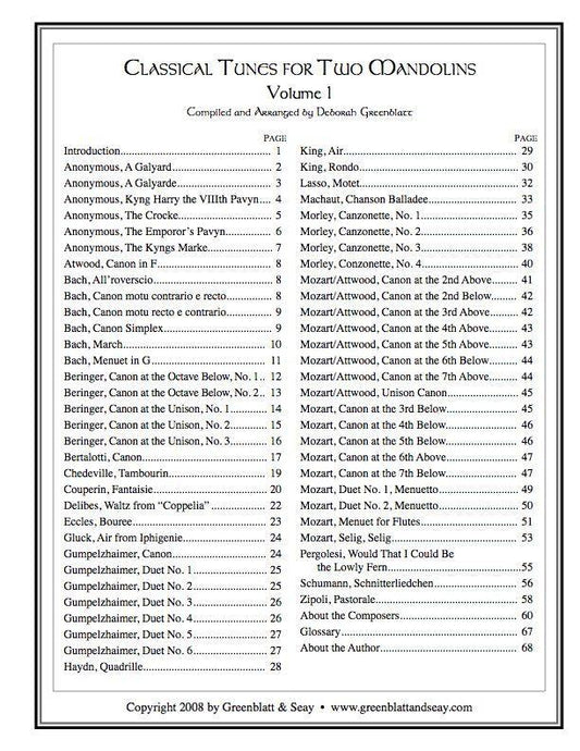 Classical Tunes for Two Mandolins, Volume 1 Media Greenblatt & Seay