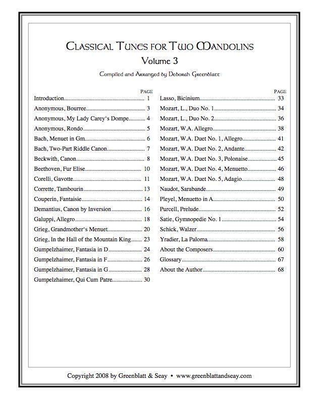 Classical Tunes for Two Mandolins, Volume 3 Media Greenblatt & Seay