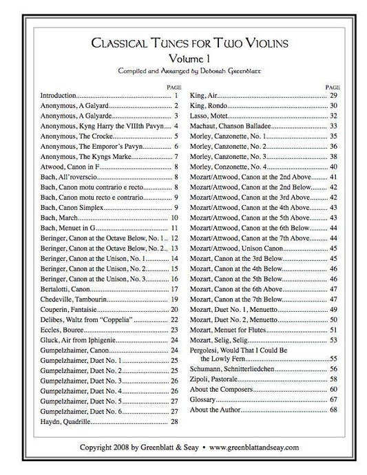 Classical Tunes for Two Violins, Volume 1 Media Greenblatt & Seay