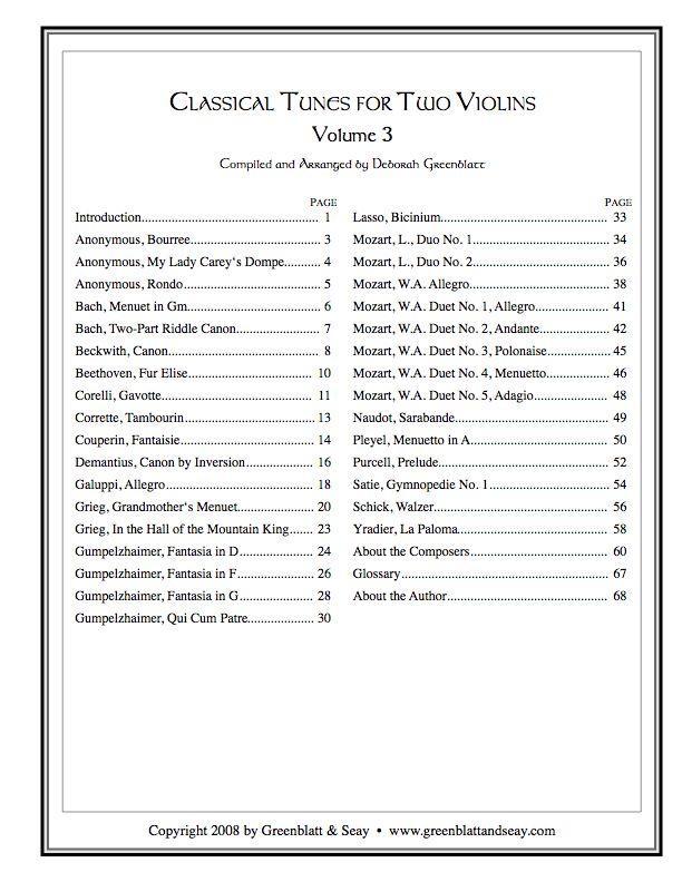 Classical Tunes for Two Violins, Volume 3 Media Greenblatt & Seay