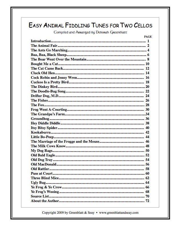 Easy Animal Fiddling Tunes for Two Cellos Media Greenblatt & Seay