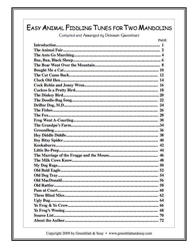 Easy Animal Fiddling Tunes for Two Mandolins Media Greenblatt & Seay