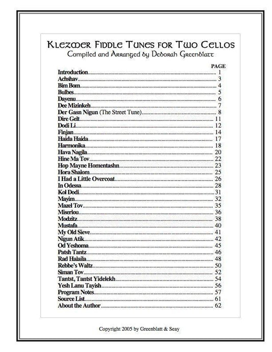 Klezmer Fiddle Tunes for Two Cellos Media Greenblatt & Seay
