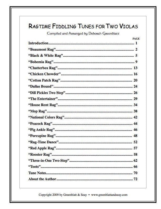 Ragtime Fiddling Tunes for Two Violas Media Greenblatt & Seay