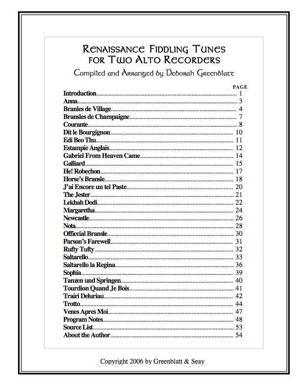 Renaissance Fiddling Tunes for Two Alto Recorders Media Greenblatt & Seay