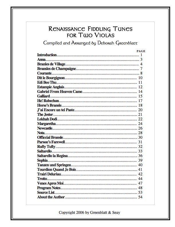 Renaissance Fiddling Tunes for Two Violas Media Greenblatt & Seay