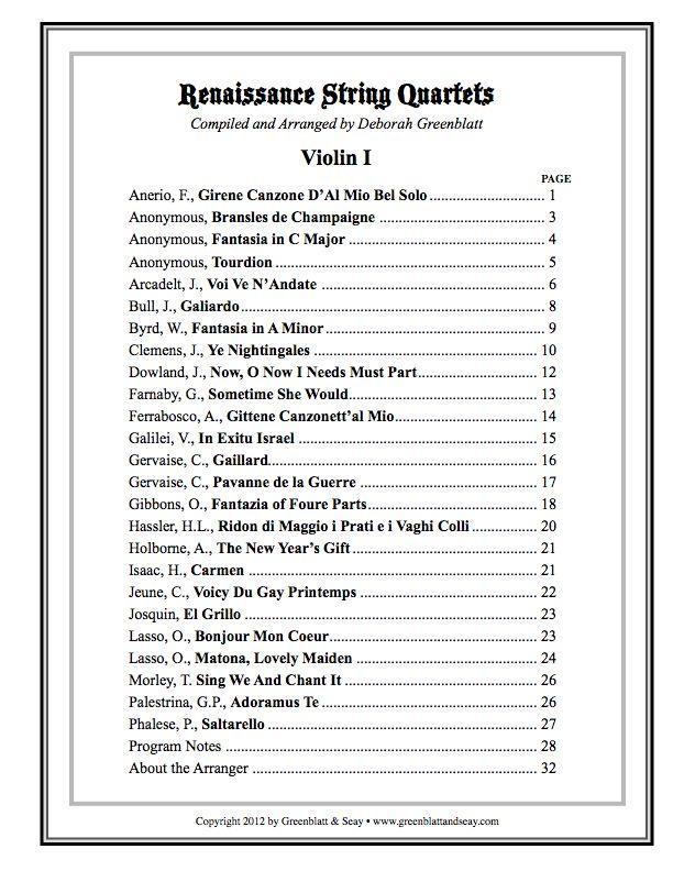 Renaissance String Quartets - Parts Media Greenblatt & Seay