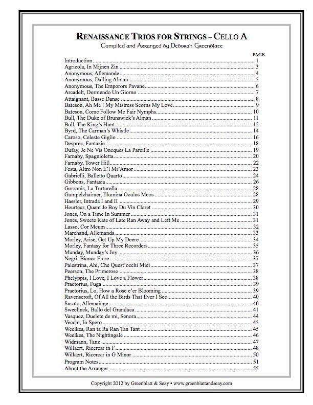 Renaissance Trios for Strings - Cello A Media Greenblatt & Seay