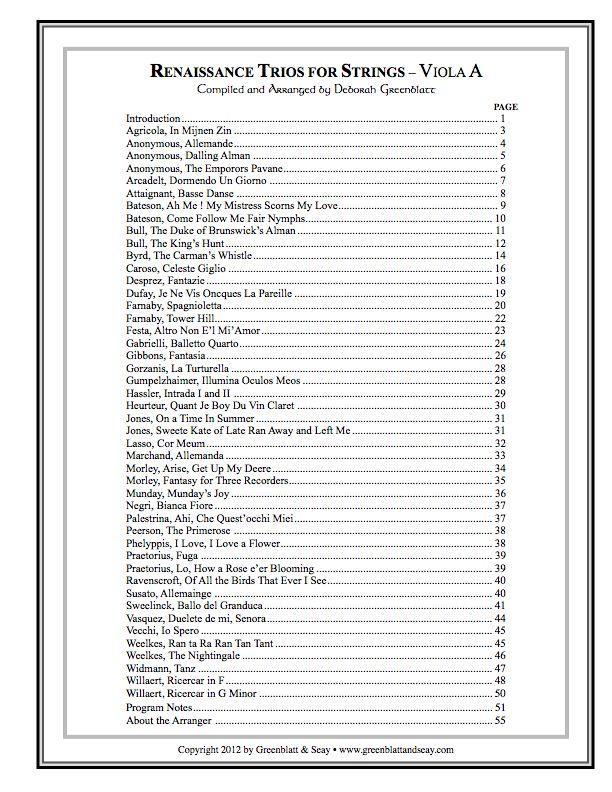 Renaissance Trios for Strings - Viola A Media Greenblatt & Seay