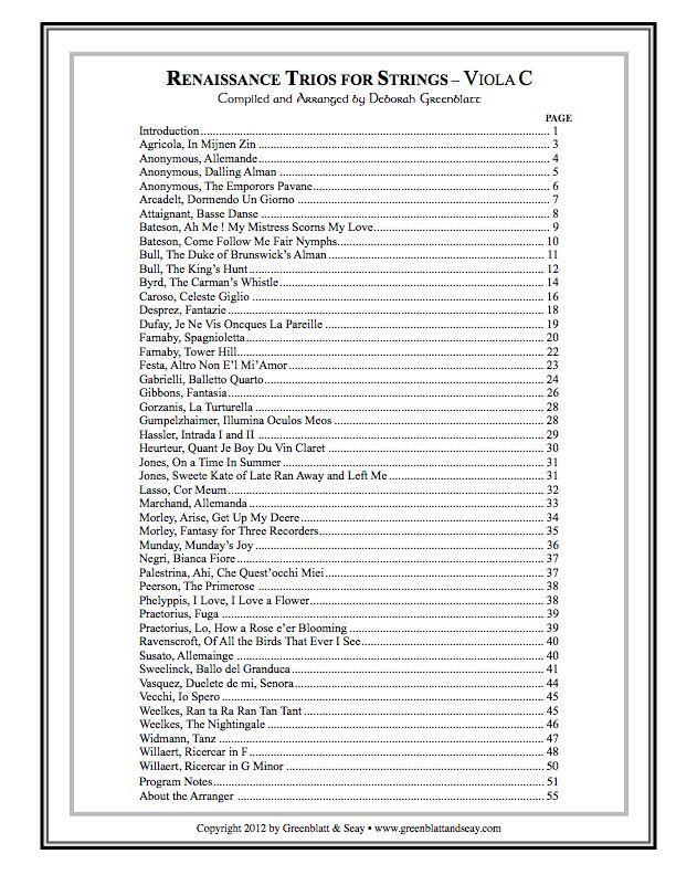 Renaissance Trios for Strings - Viola C Media Greenblatt & Seay