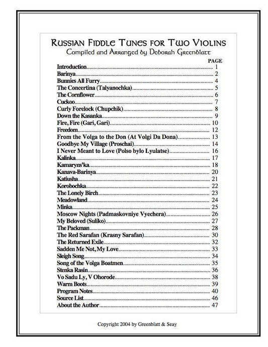 Russian Fiddle Tunes for Two Violins Media Greenblatt & Seay