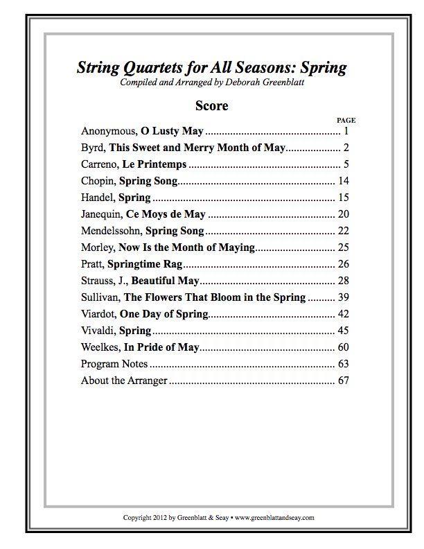 String Quartets for All Seasons: Spring - Score Media Greenblatt & Seay