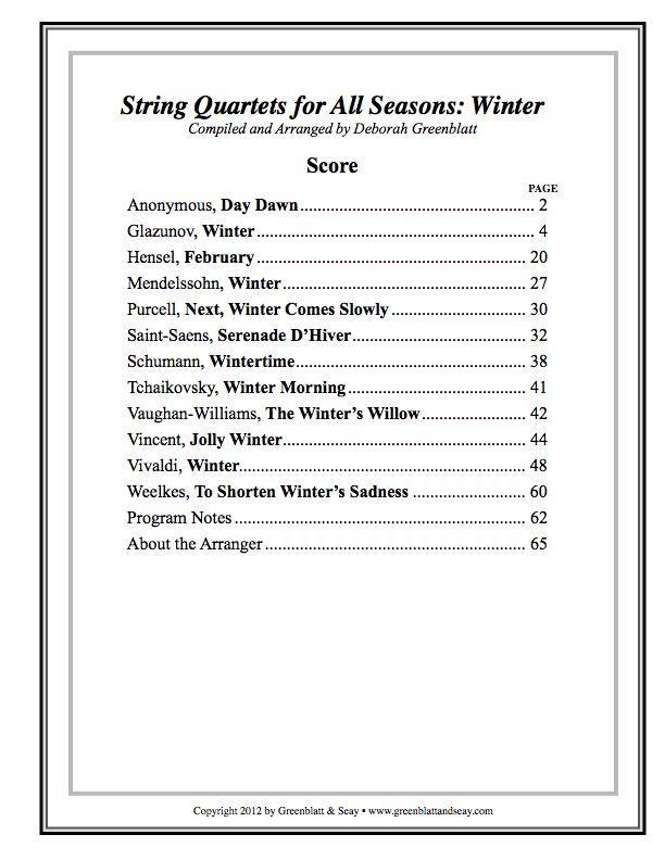 String Quartets for All Seasons: Winter - Score Media Greenblatt & Seay