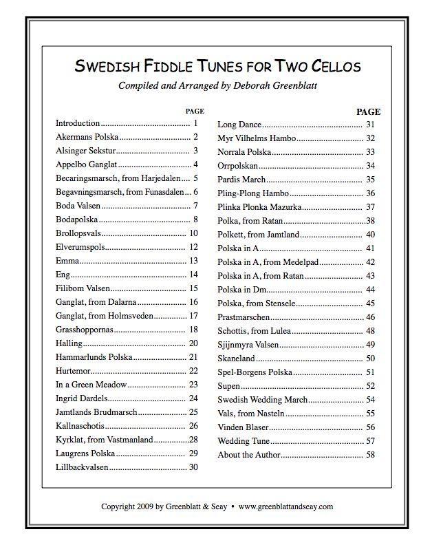 Swedish Fiddle Tunes for Two Cellos Media Greenblatt & Seay